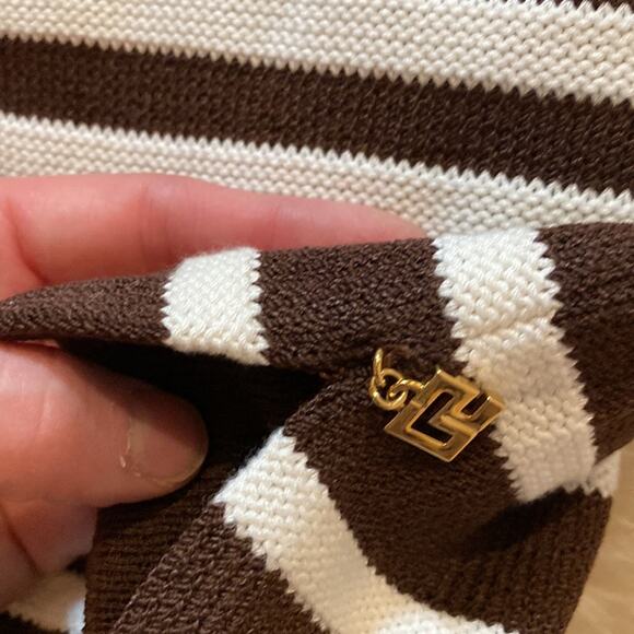 St. John Sport Women’s Brown & White Striped Cropped Knit Sweater Sz Sm - Picture 6 of 12